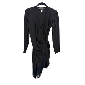 Vintage BB Collections Wrap Dress Size 6 Black Fringe Party Coachella Gothic USA